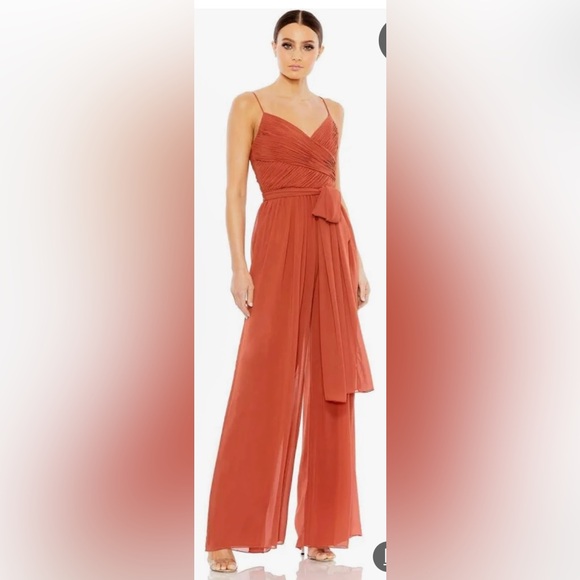 Mac Duggal Orange Jumpsuit with Wrap Bodice and Palazzo Legs
